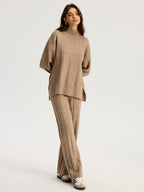 Soft Wide Rib Exposed Seam Jumper And Wide Leg Co-ord