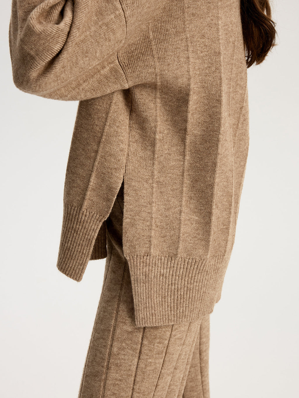 Soft Wide Rib Exposed Seam Jumper And Wide Leg Co-ord