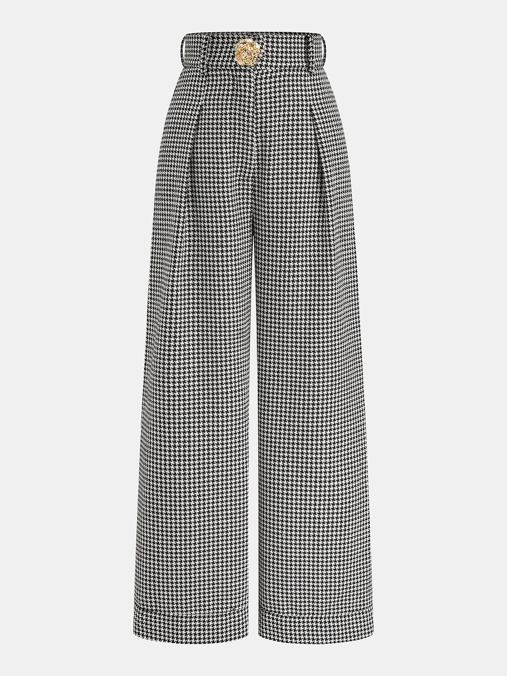 Houndstooth Pleated Buttoned Wide Leg Pants