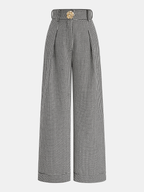 Houndstooth Pleated Buttoned Wide Leg Pants