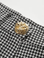 Houndstooth Pleated Buttoned Wide Leg Pants