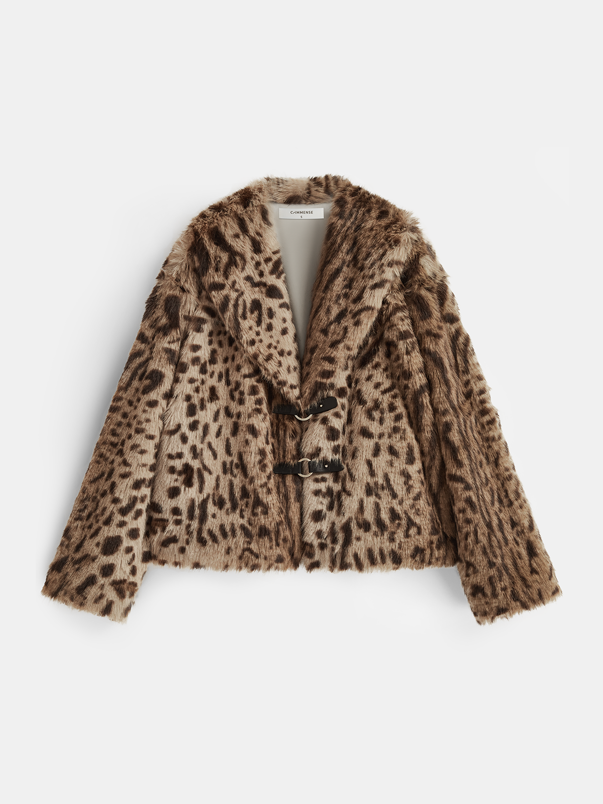 Leopard Print Lapel Faux Fur Coat