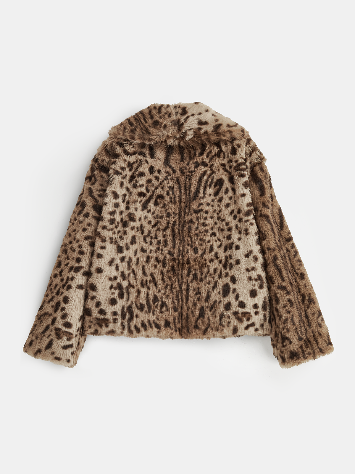 Leopard Print Lapel Faux Fur Coat