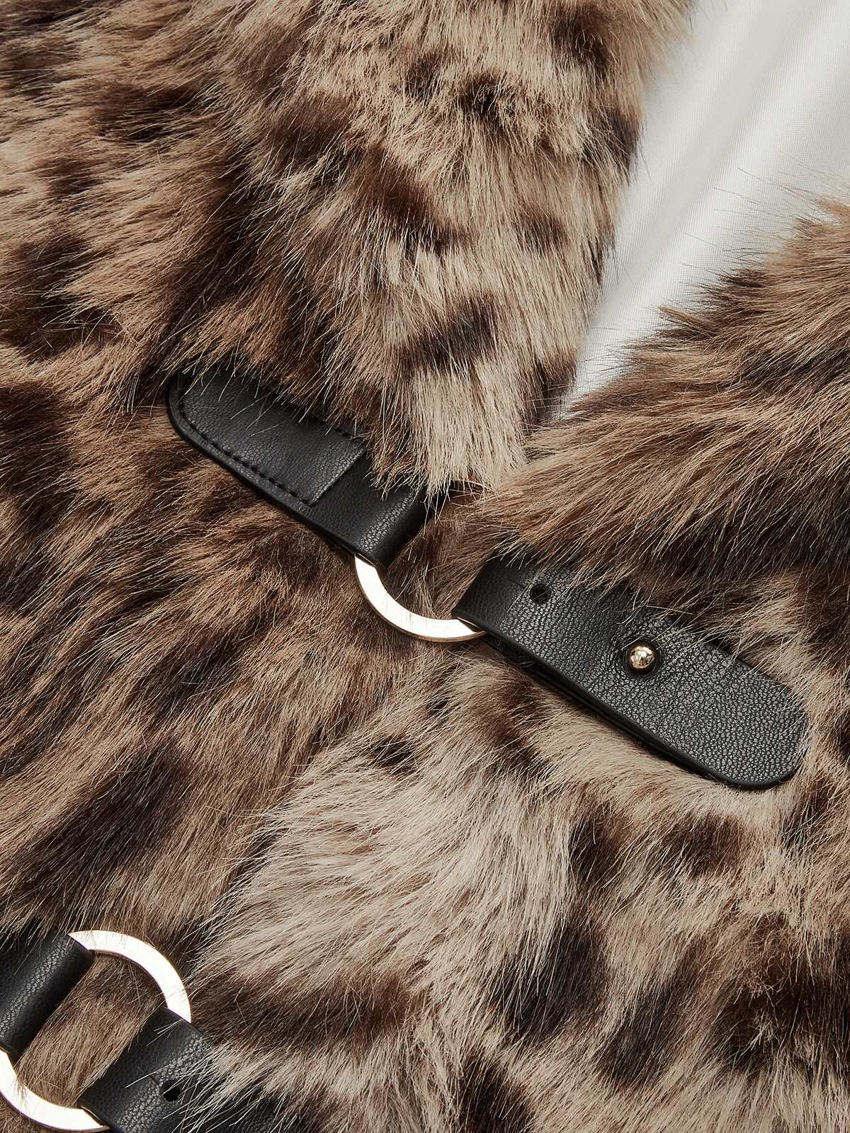 Leopard Print Lapel Faux Fur Coat