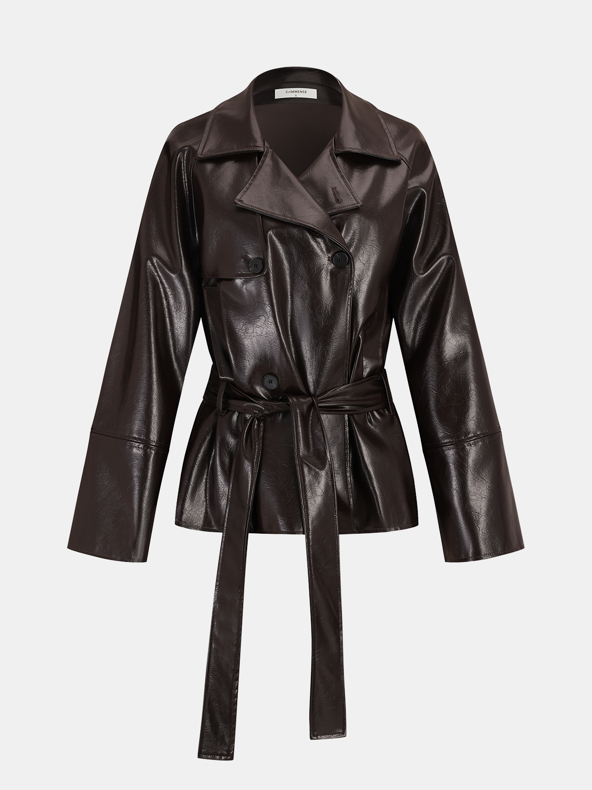 Belted Faux Leather Trench Coat