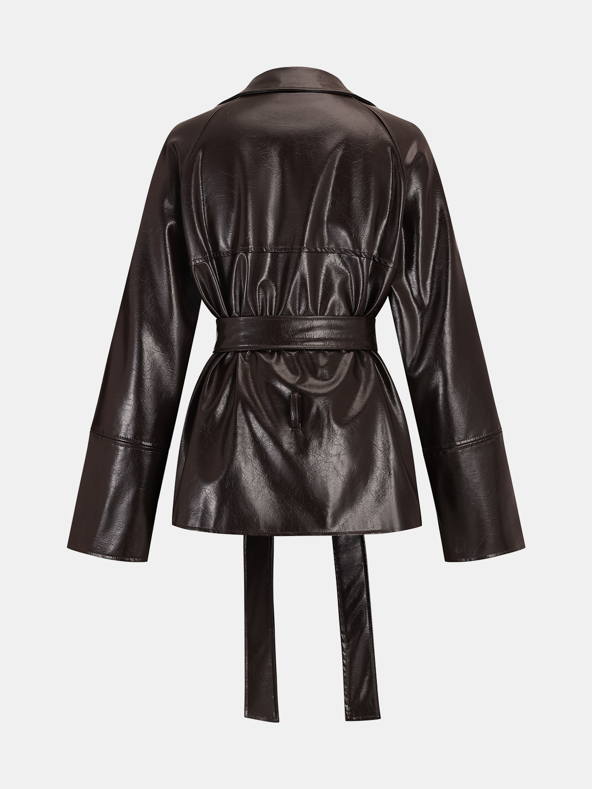 Belted Faux Leather Trench Coat