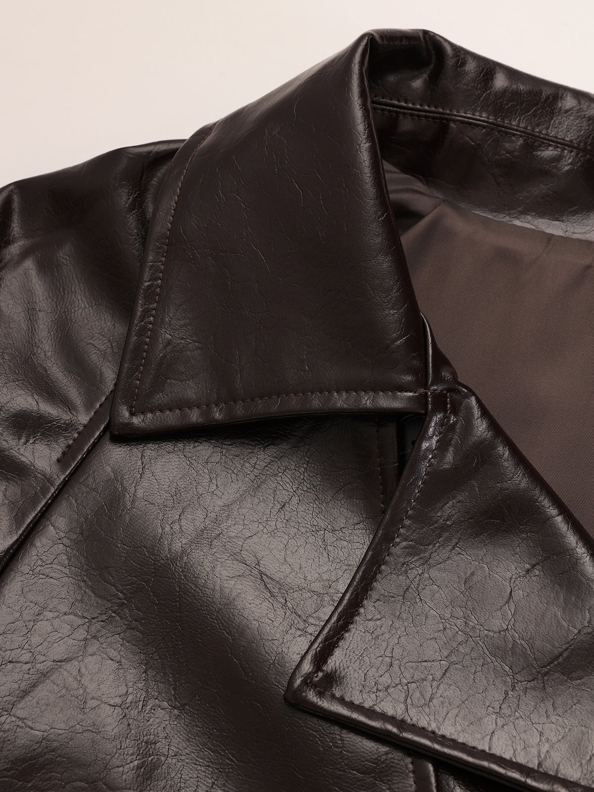 Belted Faux Leather Trench Coat