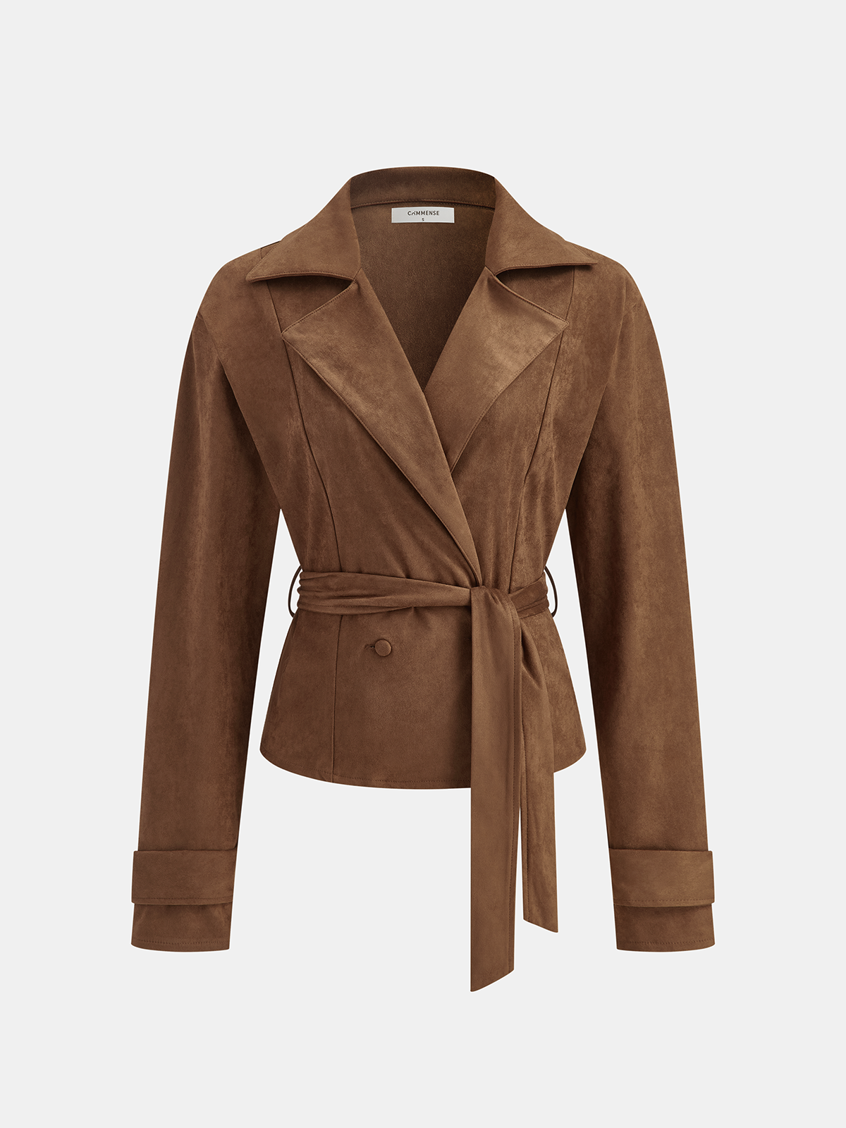 Suede Effect Belted Lapel Jacket