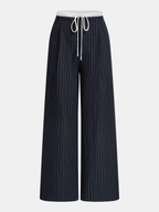 Pinstripe Drawstring Waist Wide Leg Pants