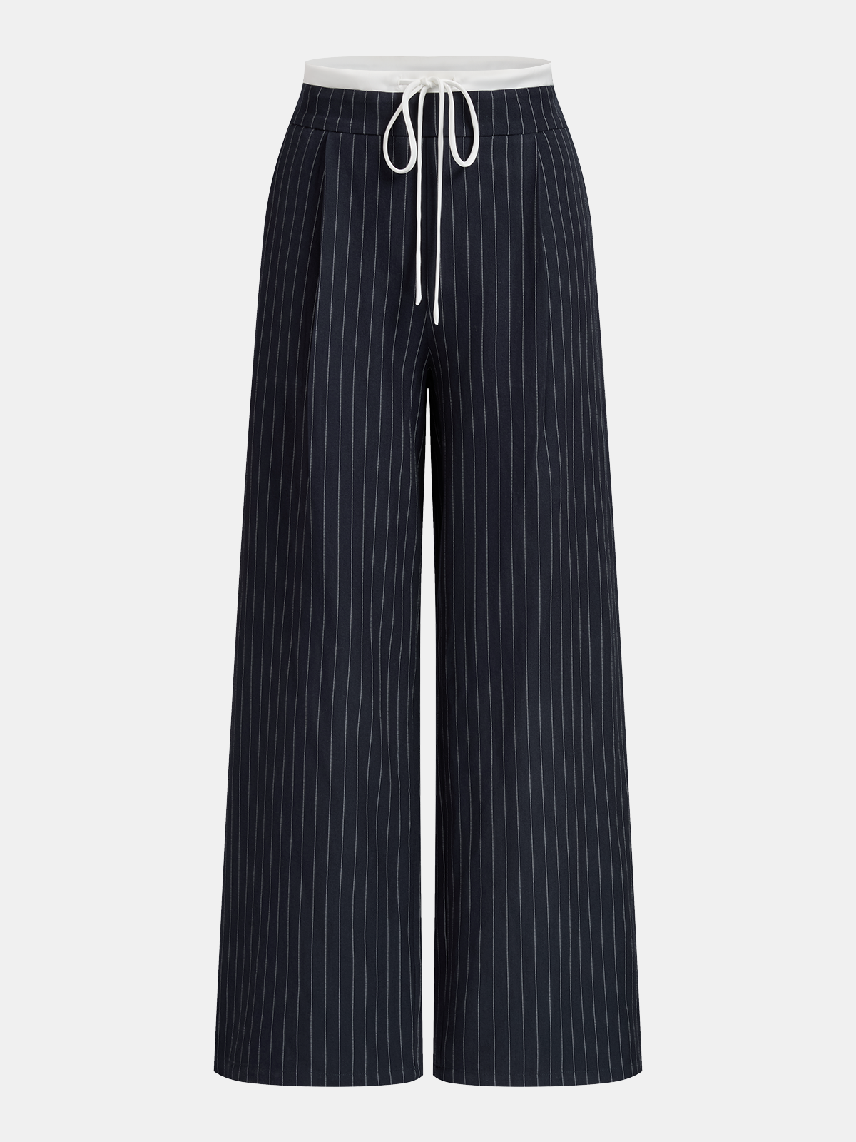 Pinstripe Drawstring Waist Wide Leg Pants