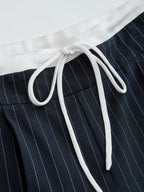 Pinstripe Drawstring Waist Wide Leg Pants