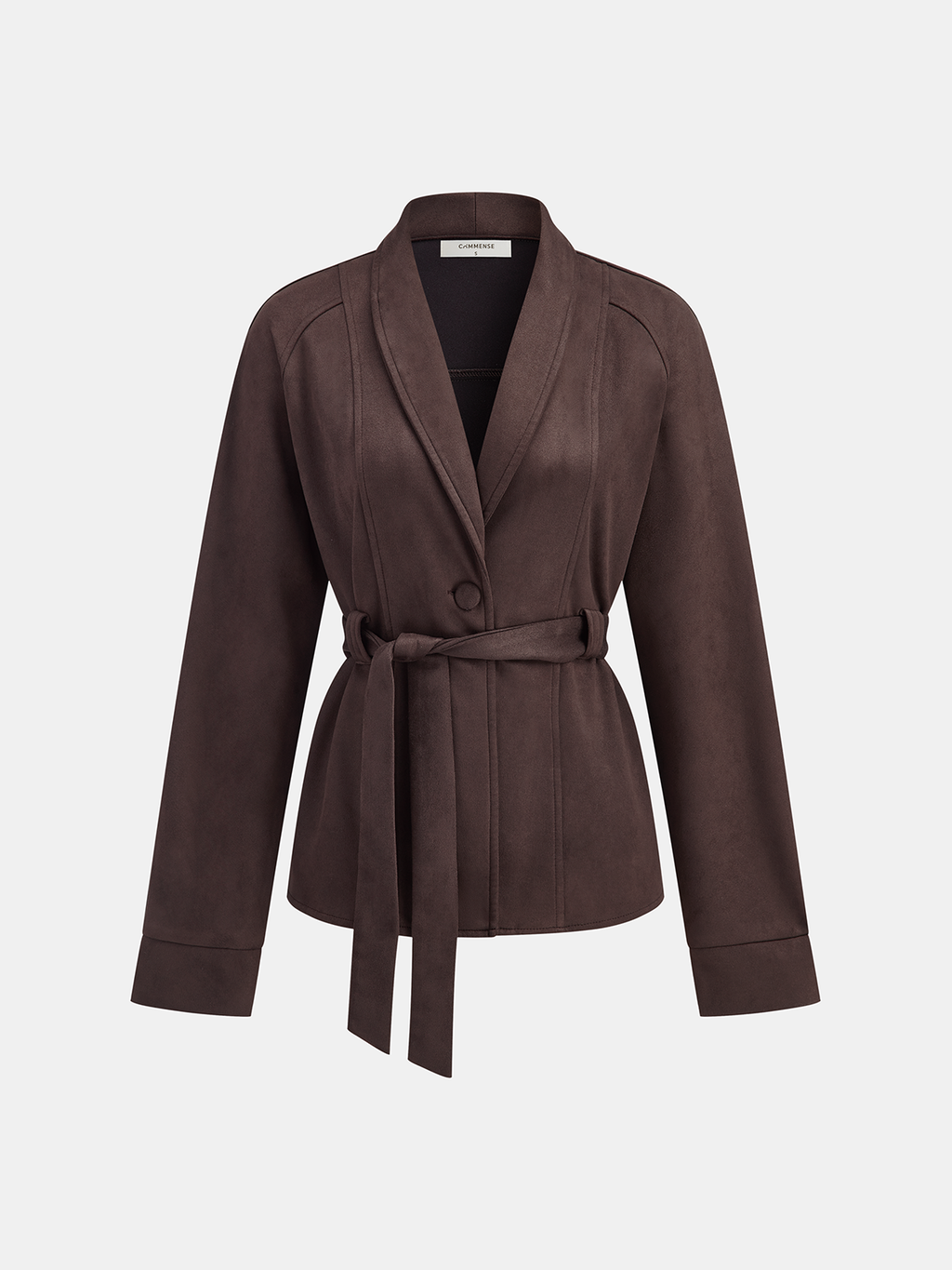Suede Effect Belted Shawl Collar Jacket