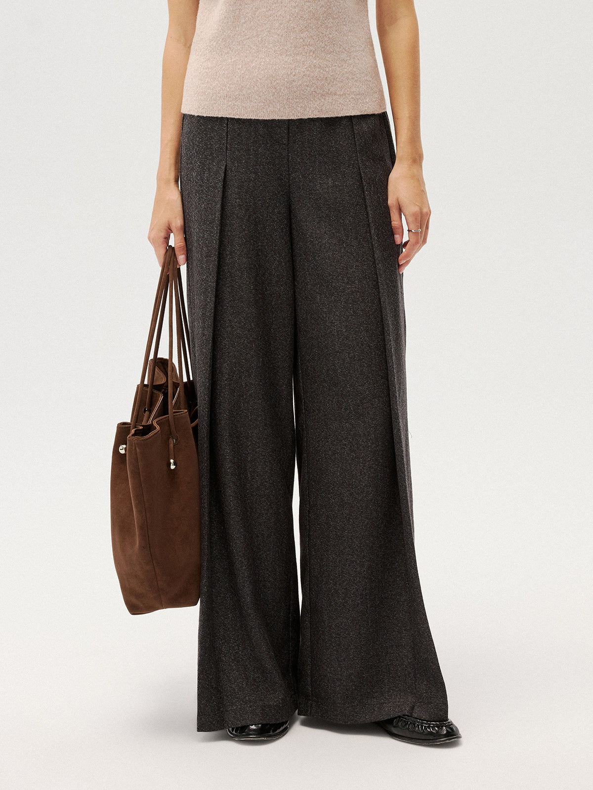 Elastic Waist Pleated Wide Leg Pants