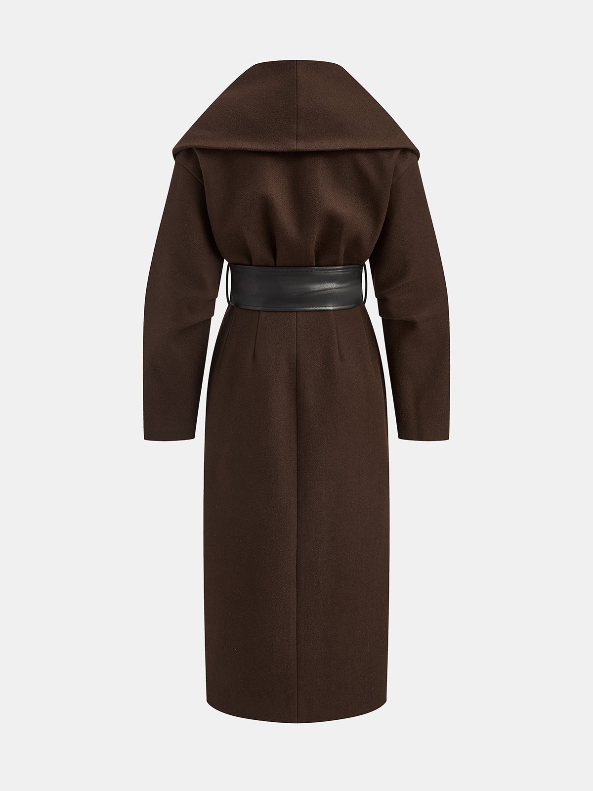 Oversized Collar Tweed Long Coat with Wide Belt