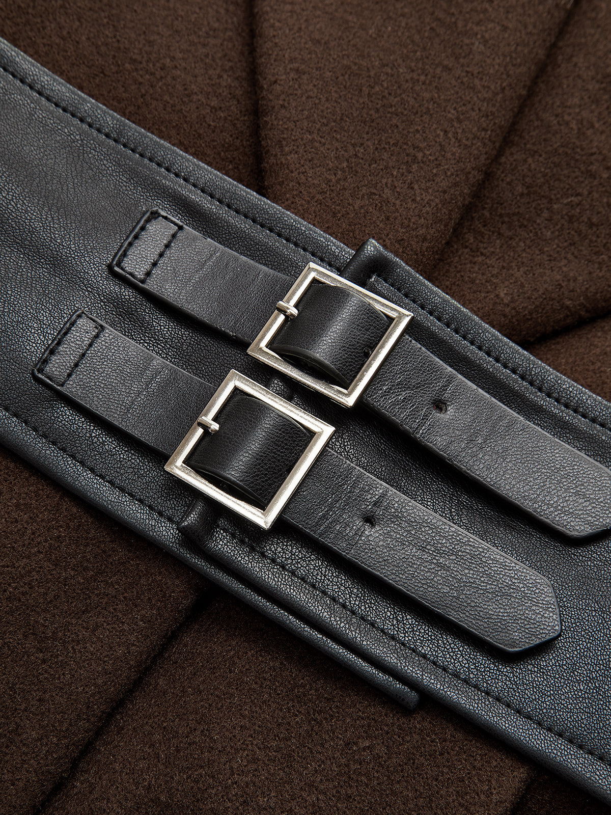 Oversized Collar Tweed Long Coat with Wide Belt