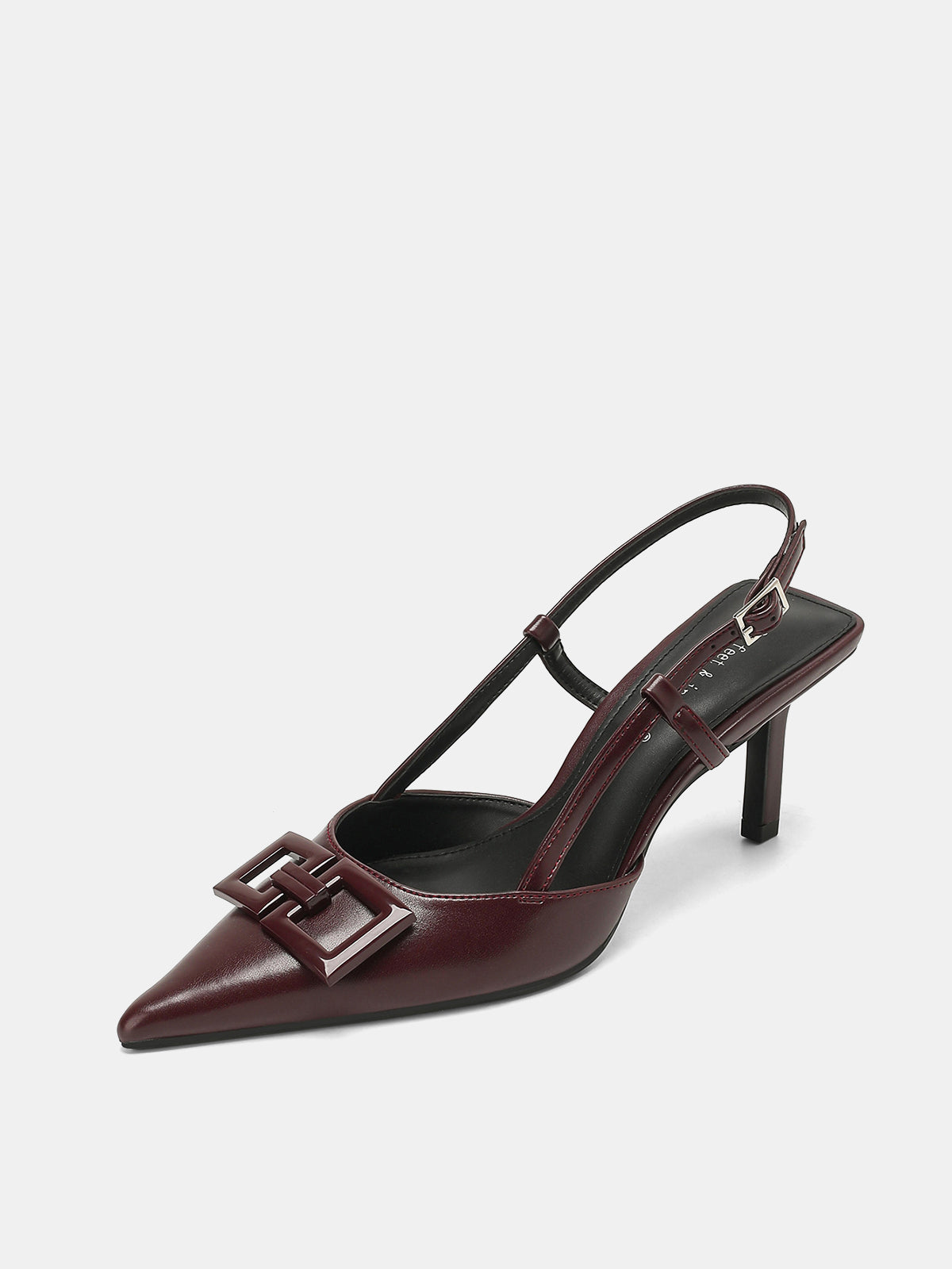 Square Accent Pointed-Toe Slingback Heels