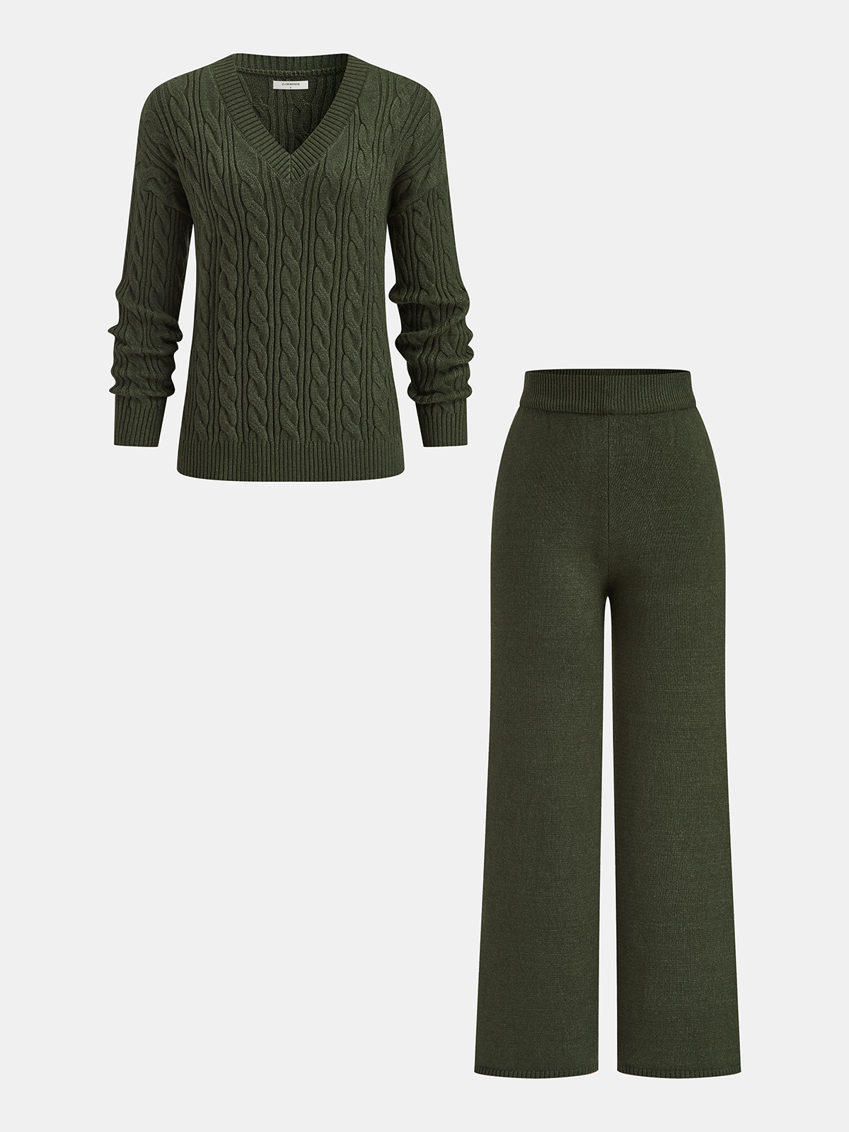 Cable Knit Sweater & Wide-Leg Pant Set