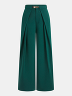 Mid Waist Belted Pleated Wide Leg Pants