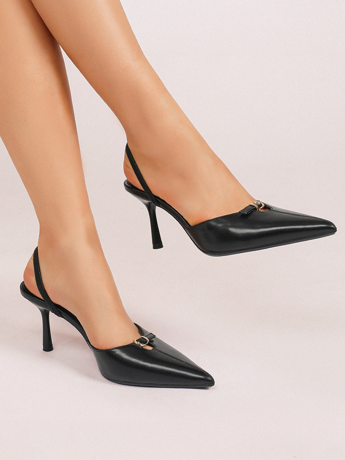 Buckle Detail Pointed-Toe Slingback Heels